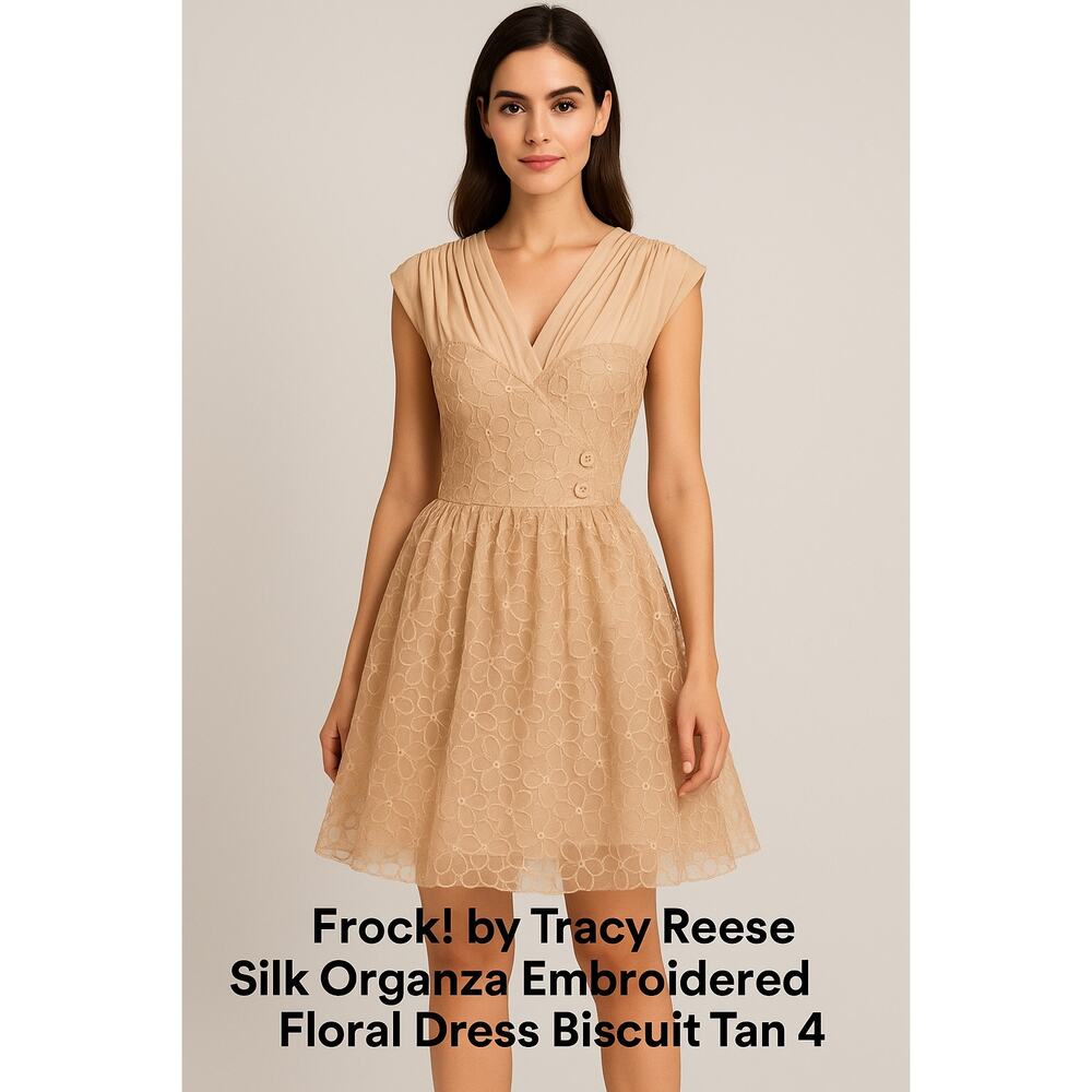 Vintage Frock! by Tracy Reese Silk Combo Embroidered Pleated Dress Size 4